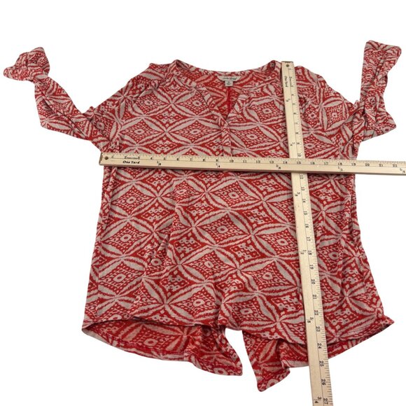 Lucky Brand Women's Red Patterned knit Blouse Medium long sleeves Pullover - Picture 4 of 6